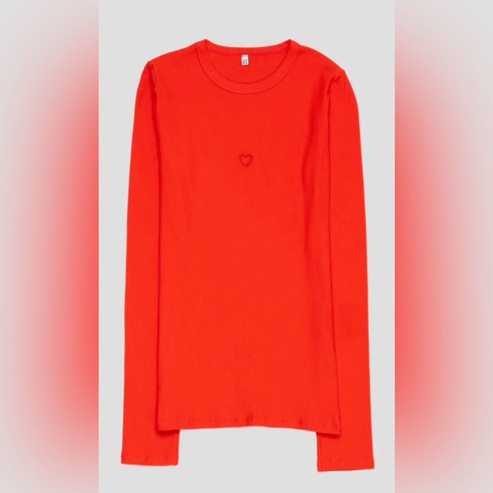 Women's Red Long-Sleeve Heart Ribbed Top